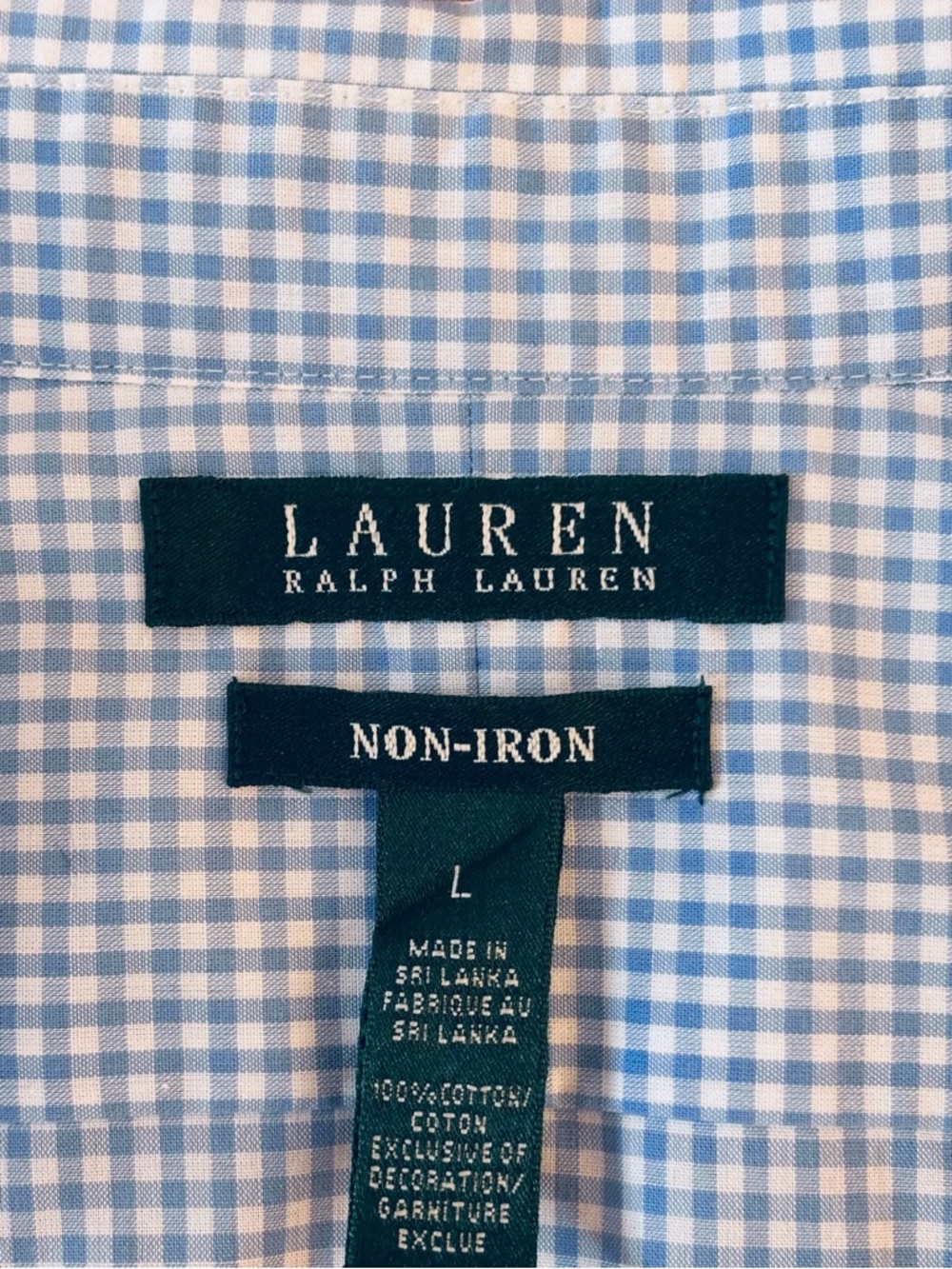 Lauren Ralph Lauren Button-Up Shirt Blue Gingham Check large non-iron cotton - Picture 2 of 7